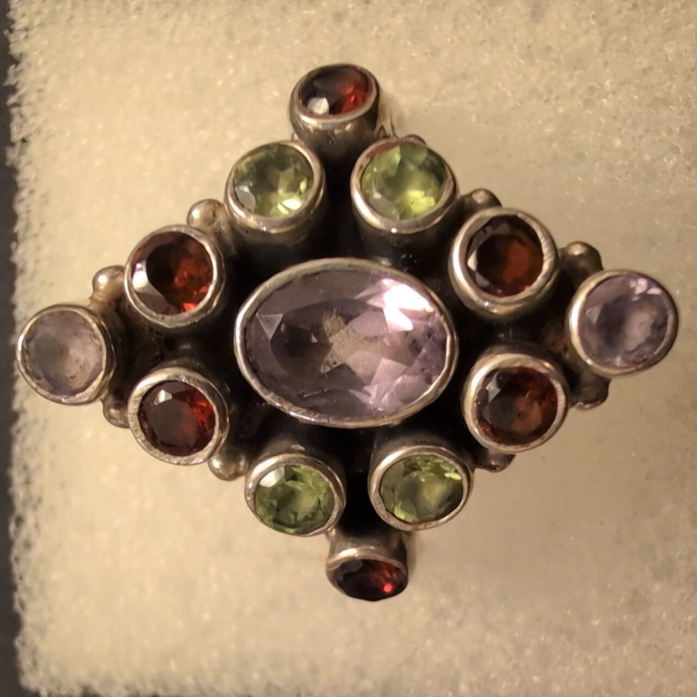 Elegant Sterling Silver Prescious Multi-Stone Colored Ring